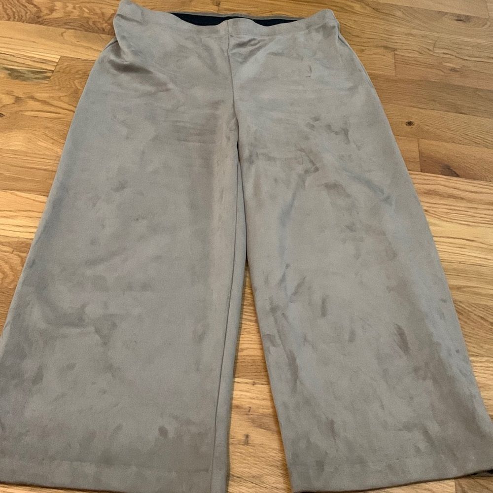 Karen Kane Faux Suede Wide Leg Crop Pants Grey Soft Stretch Pull On Women's XL